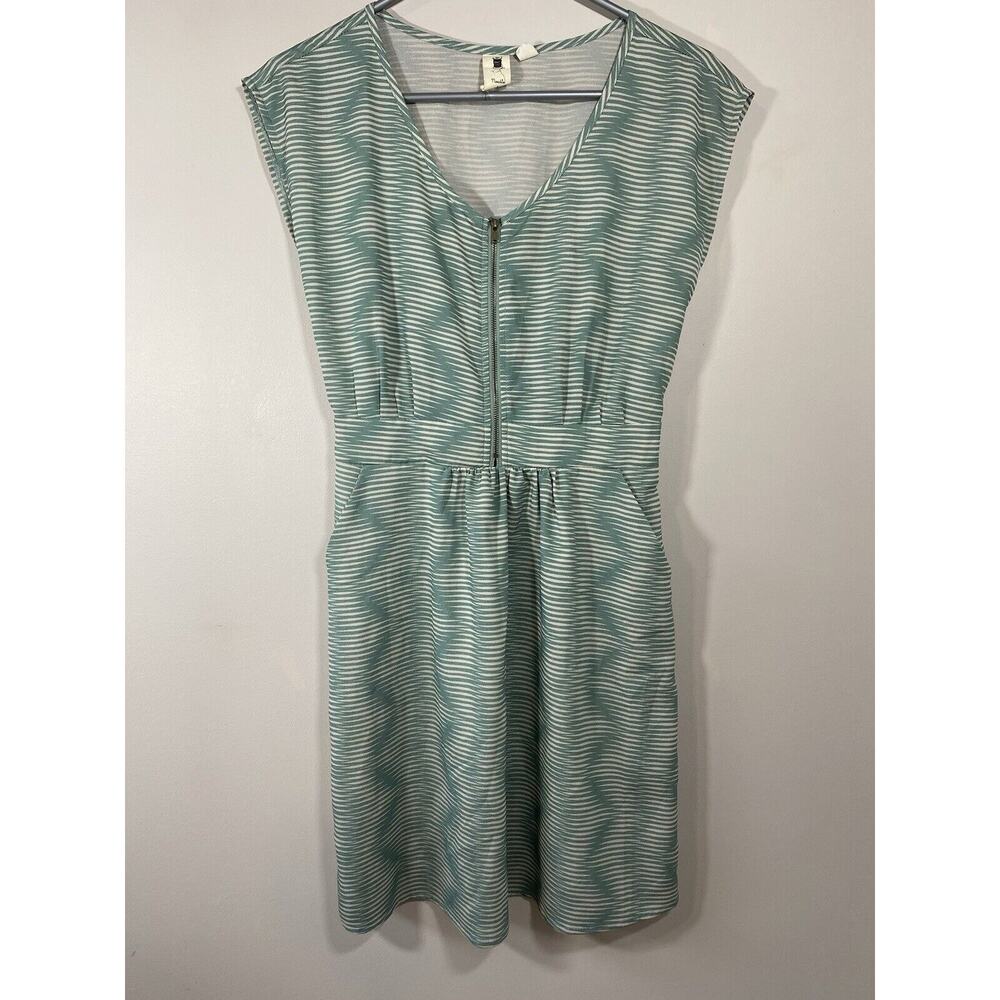 Needle & Thread Women Dress Green Stripe Cap Sleeve Elastic Waist Zip Size SMALL